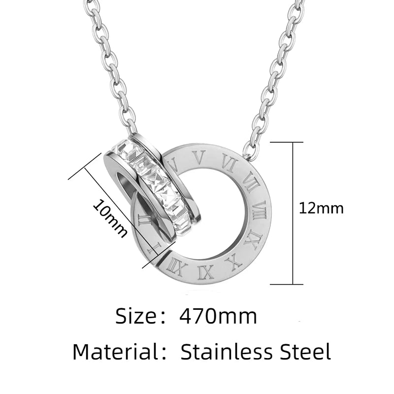 Classic Roman Numeral Crystal Stainless Steel Earrings Necklace for Women Luxury Elegant Fashion Wedding Party Jewelry Gift - EastCurated