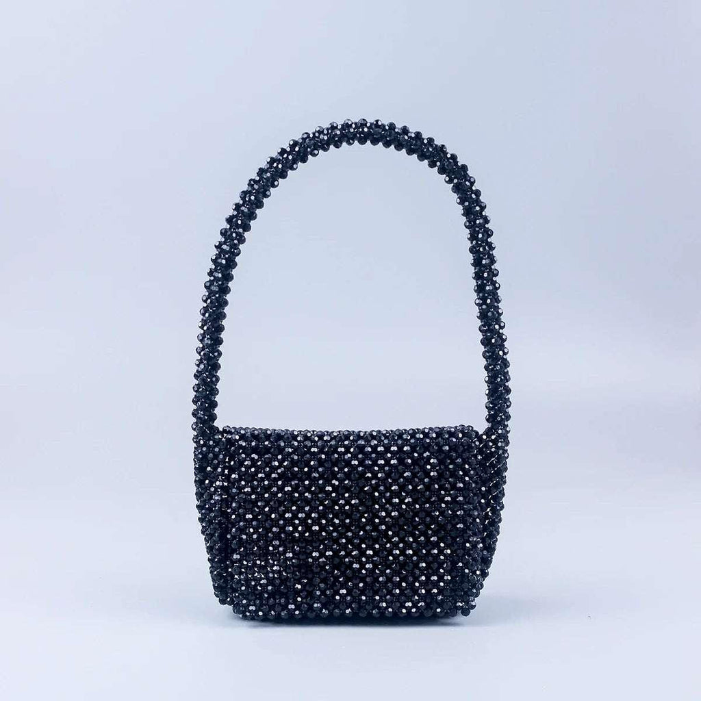 New Black Acrylic Corner Beads U-shaped Handle Women's Dinner Handwoven Fashion Shoulder Bag