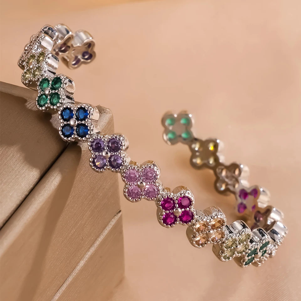 Yupsk Luxury Brass Colorful Random Zircon Flowers Bracelets for Women Exquisite Dopamine Buling CZ Jewelry Gifts