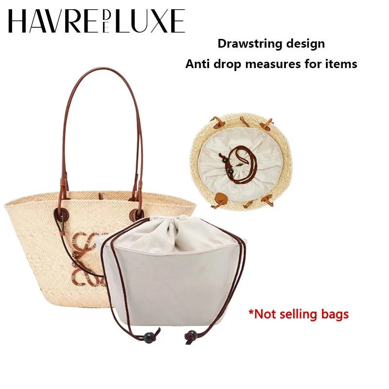 Drawstring bag organizer insert shoulder strap for Basket Picotin straw woven bag support inner liner bags accessories - EastCurated