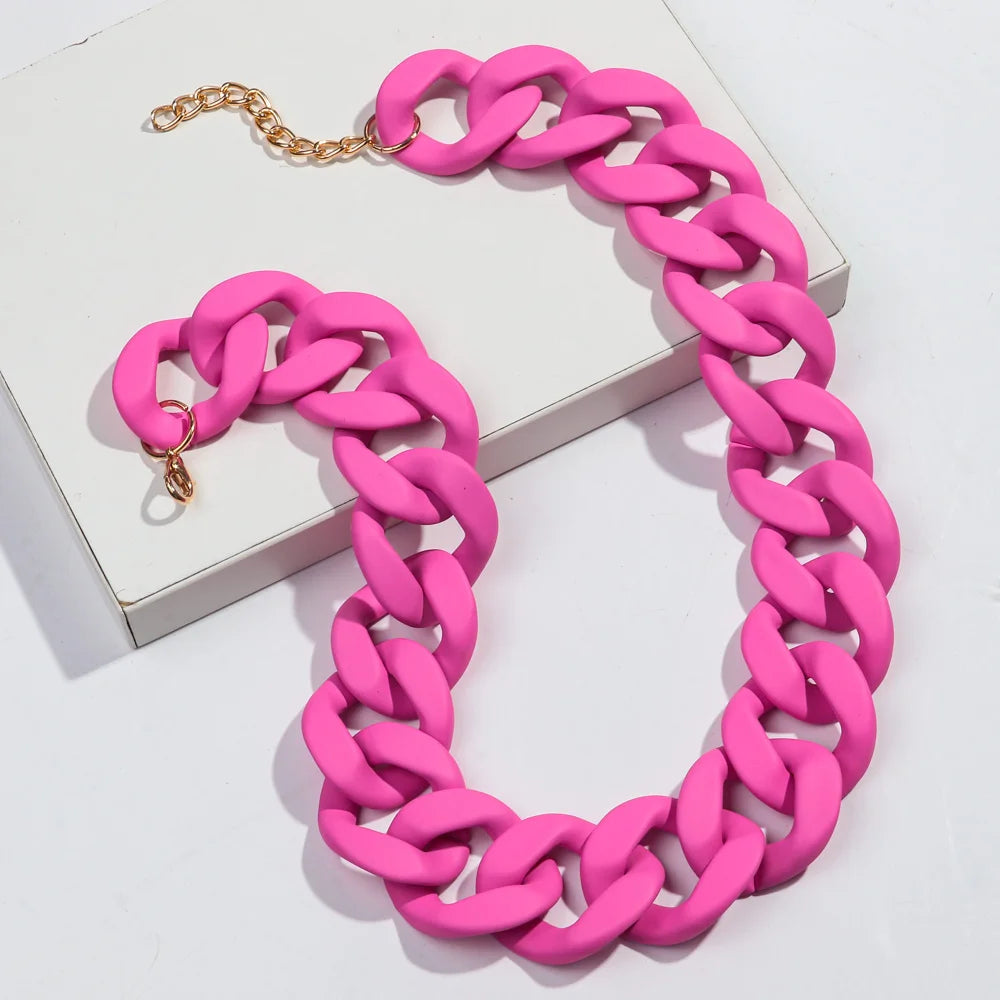 New Colorful Matte Acrylic Wide Chain Choker Necklaces for Women Statement Bohemian Resin Chunky Collar Necklace Fashion Jewelry - EastCurated