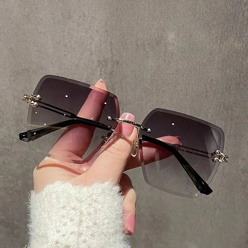 2025 Fashion Oversized Rimless Sunglasses Women Famous Luxury Brand Design Sexy Vintage Lady Summer Style  Sun Glasses - EastCurated