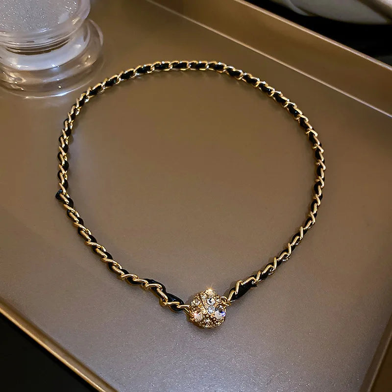 Leather Wrapped Rhinestone Magnetic New in Pendant Necklaces for Women French Niche Design Charms Cool Collars Jewelry Wholesale - EastCurated
