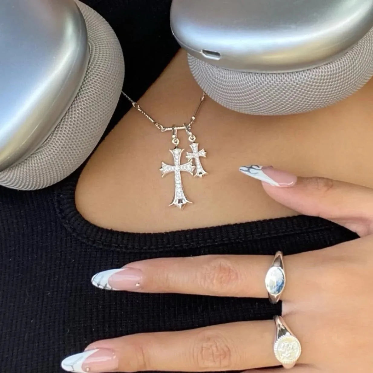 Cross Necklace K Gold/Silver Plated Double Cross Pendant Necklace Diamond Cross Link Chain Jewelry Religious Gifts for Women - EastCurated