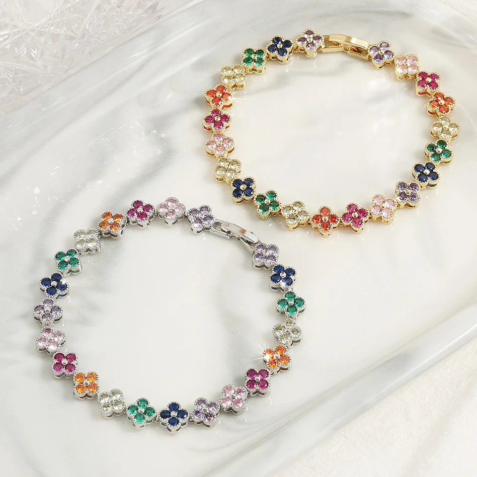 Yupsk Luxury Brass Colorful Random Zircon Flowers Bracelets for Women Exquisite Dopamine Buling CZ Jewelry Gifts
