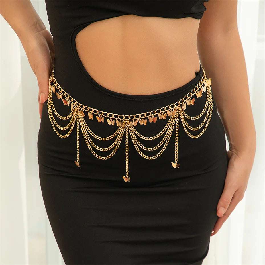 Ingemark Multilayer Butterfly Ball Love Heart Pendant Tassel Lingerie Chain Waist Belly Belt Women Summer Bikini Body Jewelry