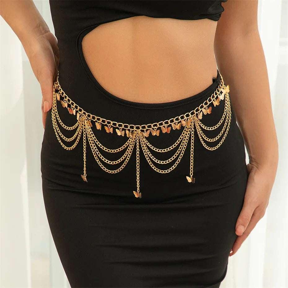 Ingemark Multilayer Butterfly Ball Love Heart Pendant Tassel Lingerie Chain Waist Belly Belt Women Summer Bikini Body Jewelry