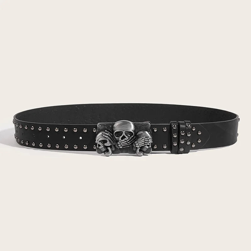 Desinger Belts For Women High Quality Luxury Brand Punk Goth Rivet Black Jeans Unisex Men Belt Paw Skull Buckle Waistband Man - EastCurated