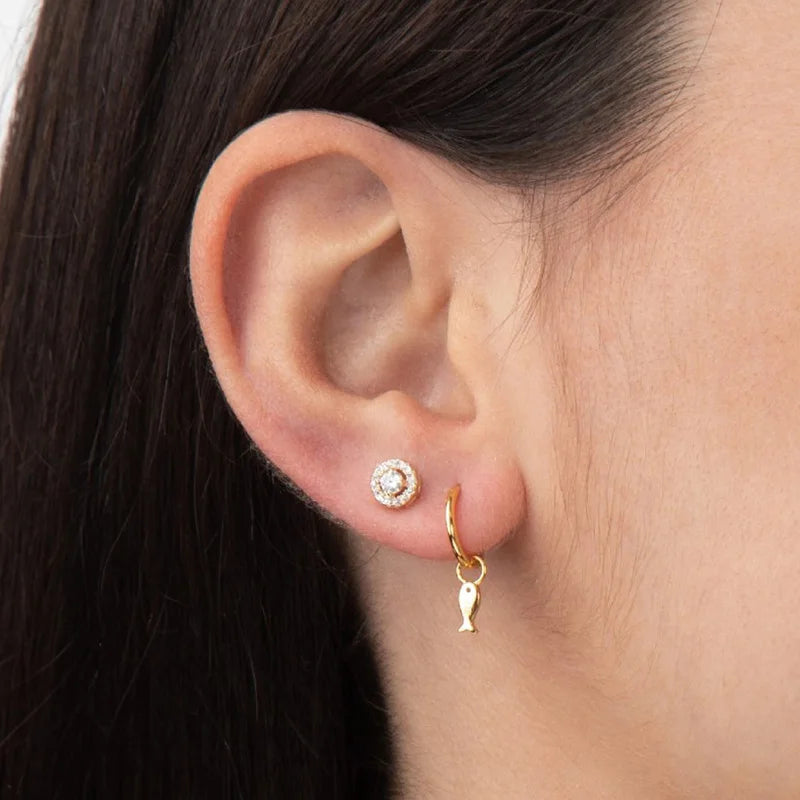 925 Sterling Silver Ear Needle Cute Small Fish Pendant Earrings for Women Simple Crystal Hoop Earrings Fashion Jewelry Gifts - EastCurated