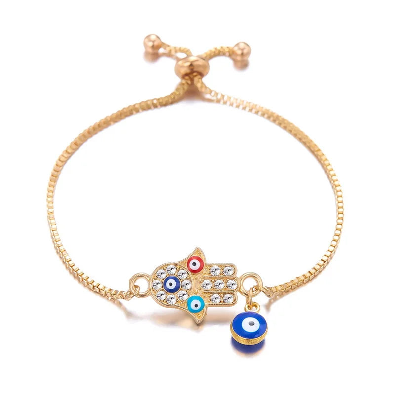 Exquisite Zircon Blue Crystal Evil Eye Bracelet Classic Turkish Lucky Eyes Gold Color Chain Bracelets For Women Men Jewelry Gift - EastCurated