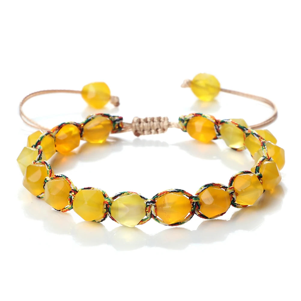 Bohemian Bracelets 8mm Tiger Eye Stone Agates Beads Cut Surface Bangle Handmade Adjustable Weave Bracelet Women Men Yoga Jewelry - EastCurated