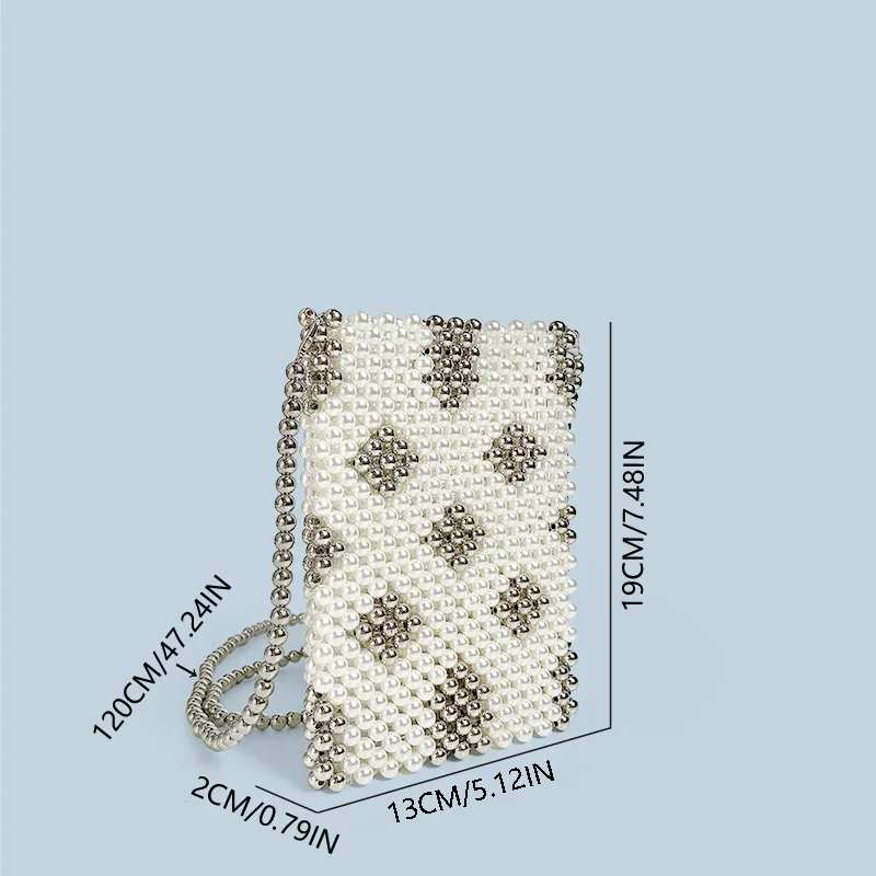 Handmade Beaded Bag for Women, New Style, Graceful, Small Fresh Pearl Phone Bag, Single Shoulder Crossbody Bag, 2024