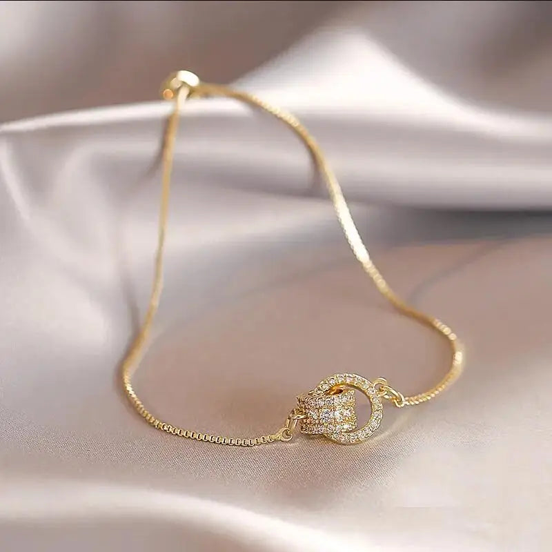 Trendy Circle Interlocked Gold-Color Charm Bangle For Women Men Personally Bracelet Party Girls Exquisite Accessories Jewelry - EastCurated