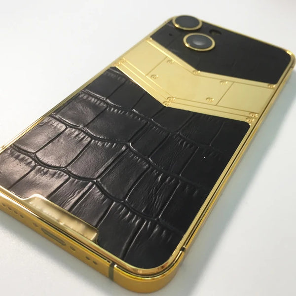 Luxury gold-plated mobile phone frame with back cover accepts custom designed genuine leather crocodile for iphone housing