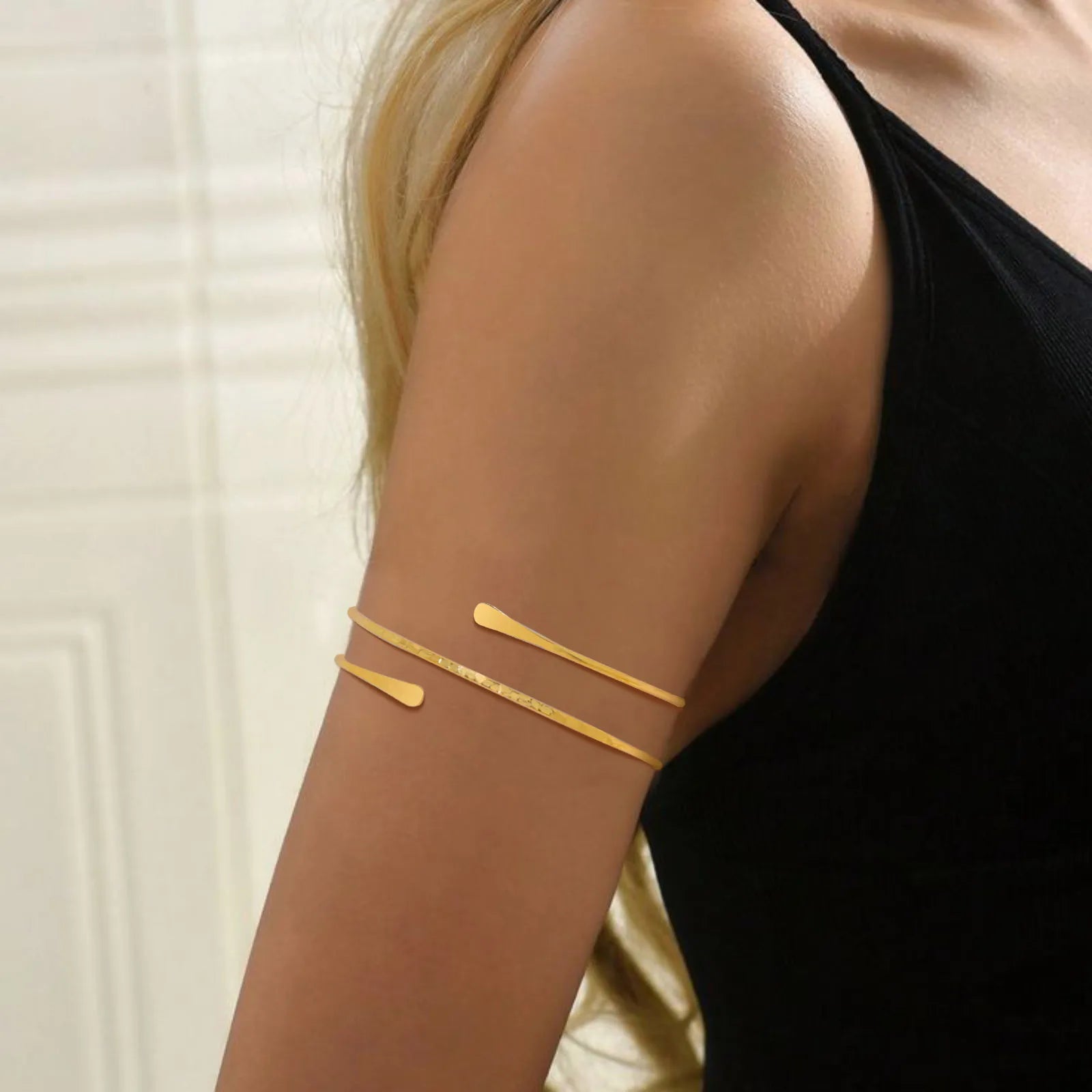 Upper Arm Cuff Bracelet for Women, Minimalist Gold Plated Armband Statement Party Armlets Jewelry - EastCurated