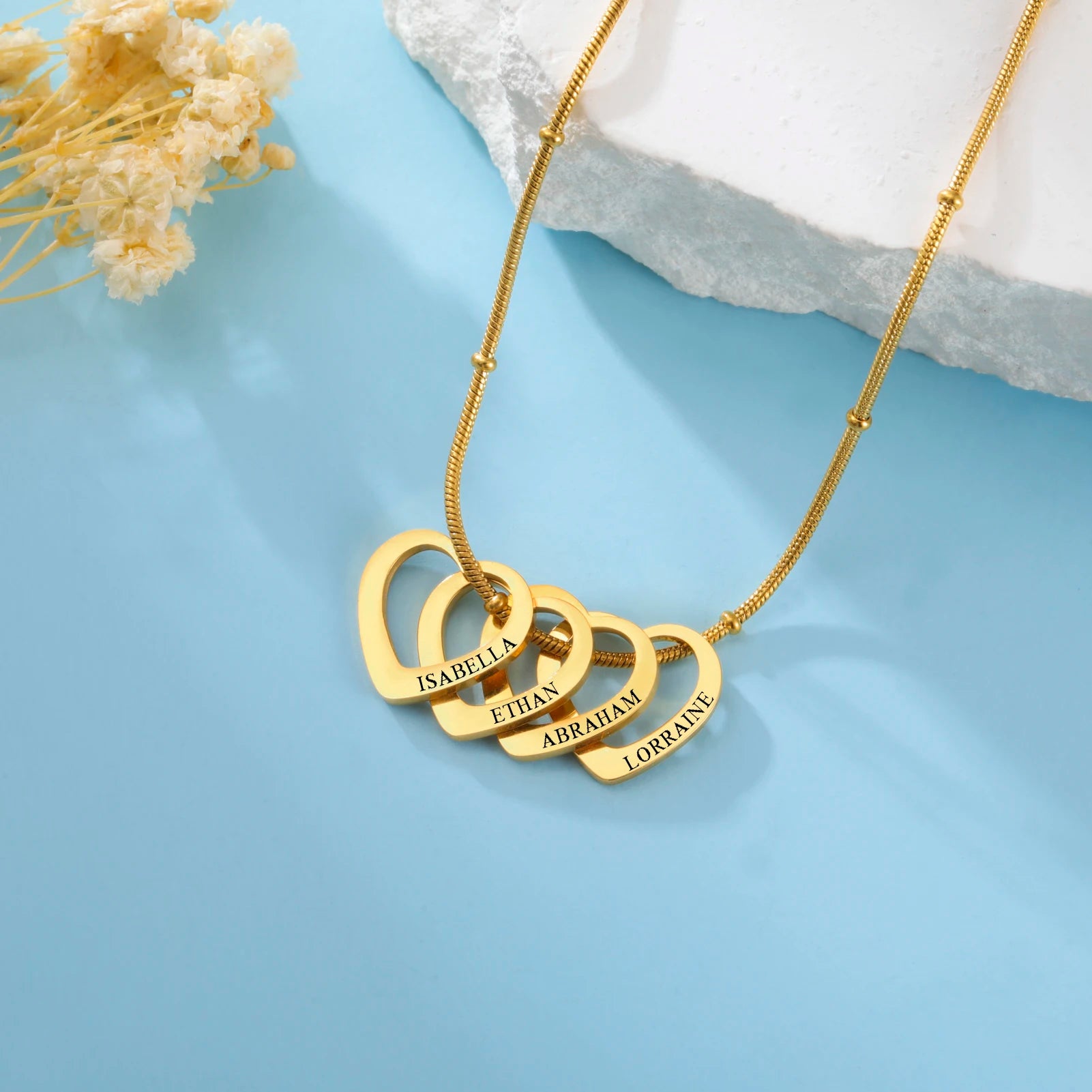 Lemegeton Customize Name Love Necklace 1-4 Heart Pendant Personalized Engraved Name Stainless Steel Jewelry Couple Family Gifts - EastCurated