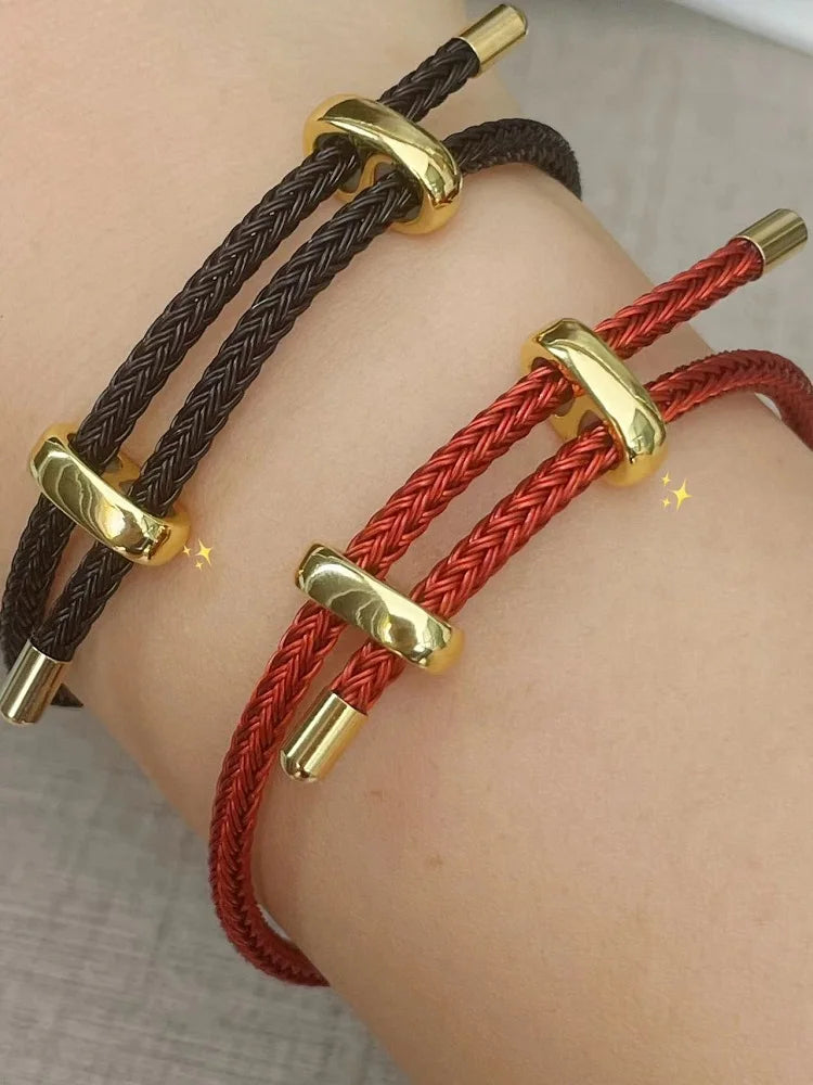 Braided Rope Bracelet Adjustable for Women with Stainless Steel Charms Arm Stacking Jewelry - EastCurated