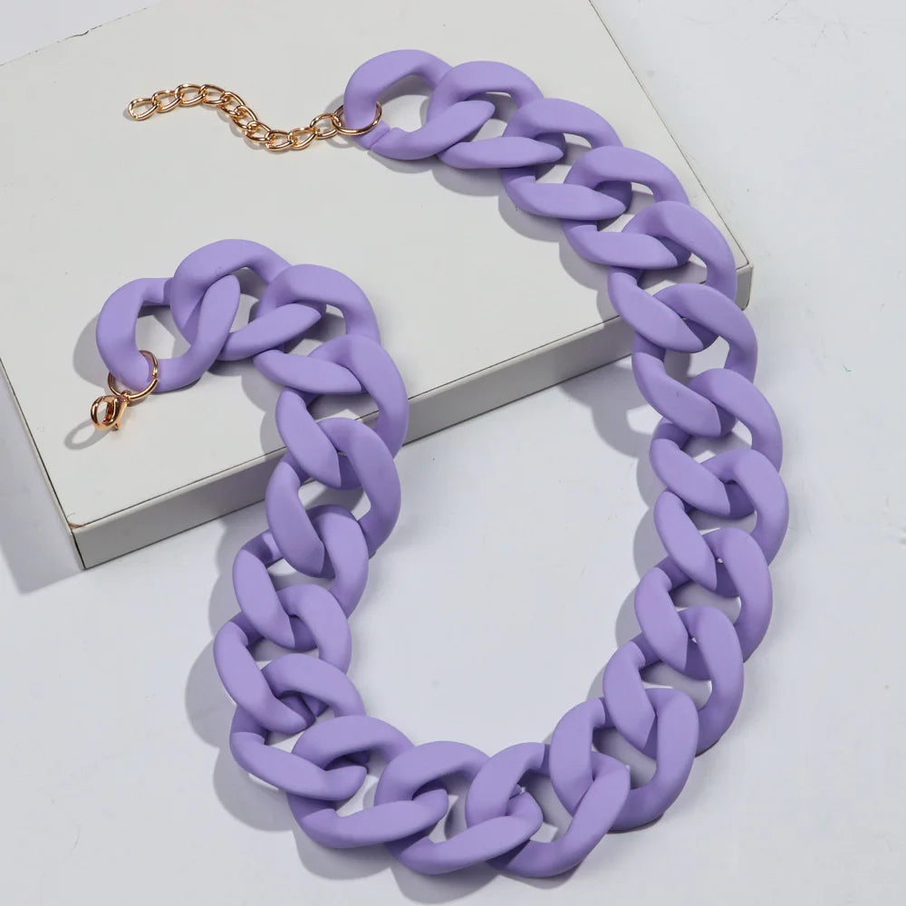 New Colorful Matte Acrylic Wide Chain Choker Necklaces for Women Statement Bohemian Resin Chunky Collar Necklace Fashion Jewelry - EastCurated