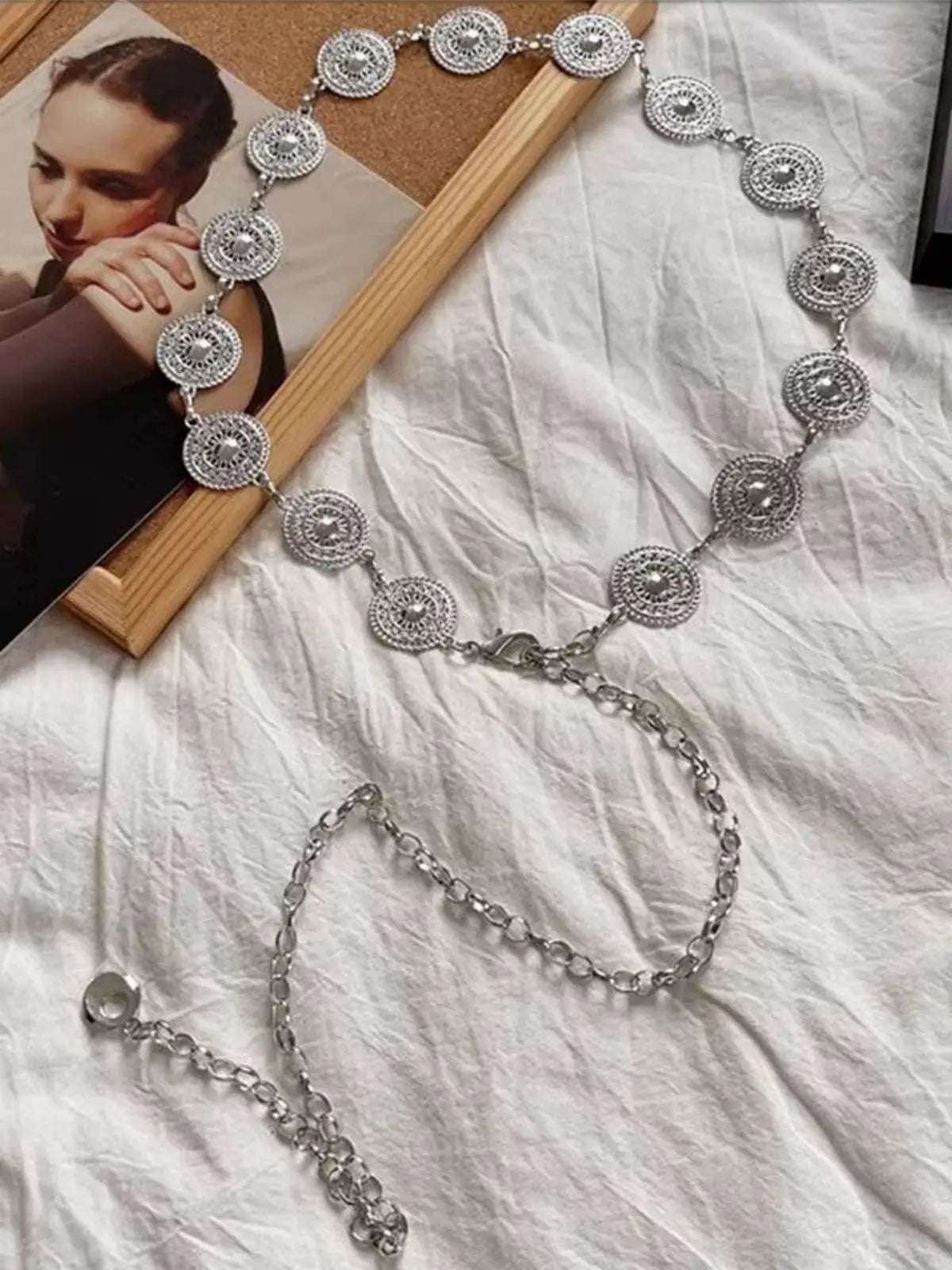 Women Steampunk Hollow Out Circle Shaped Waist Chain For Women, Design Artistic Alloy Belt For Dress, Elegant And Trendy Boho