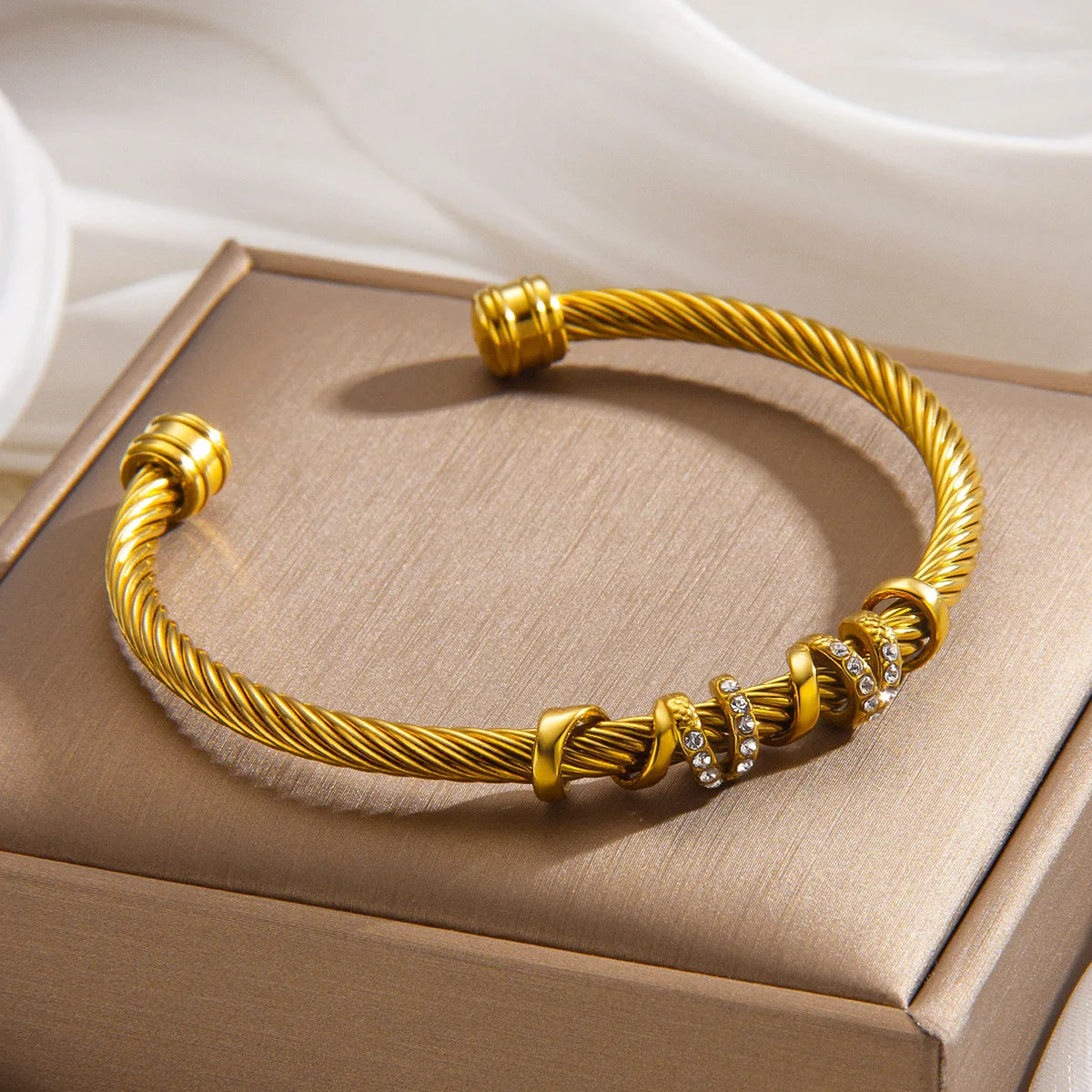 Adjustable Small Cz Crisscross Intergold Bracelet Titanium Steel Twisted Bangle  Minimalist High-End Fashion Jewelry For Woman - EastCurated