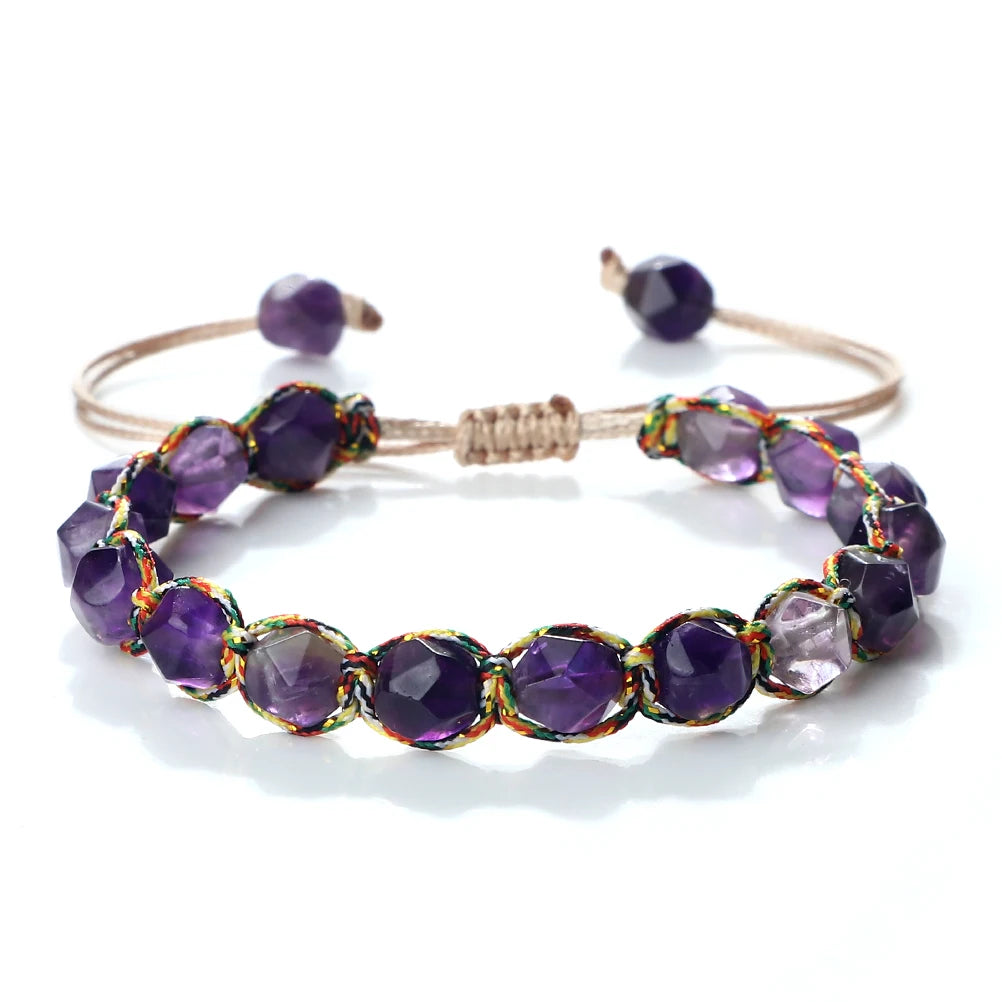 Bohemian Bracelets 8mm Tiger Eye Stone Agates Beads Cut Surface Bangle Handmade Adjustable Weave Bracelet Women Men Yoga Jewelry - EastCurated