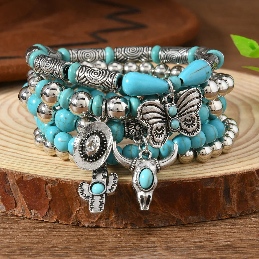 Western Country Hat Animal Head Leaf Feather Women Charm Bracelets Women Leather Bracelets Men Bangle Wholesale Jewelry Gift - EastCurated