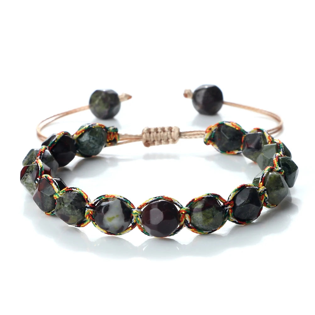 Bohemian Bracelets 8mm Tiger Eye Stone Agates Beads Cut Surface Bangle Handmade Adjustable Weave Bracelet Women Men Yoga Jewelry - EastCurated
