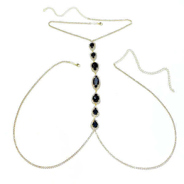 Fashionable shiny blue teardrop shaped chest chain sexy bikini chest accessory body chain women's accessories
