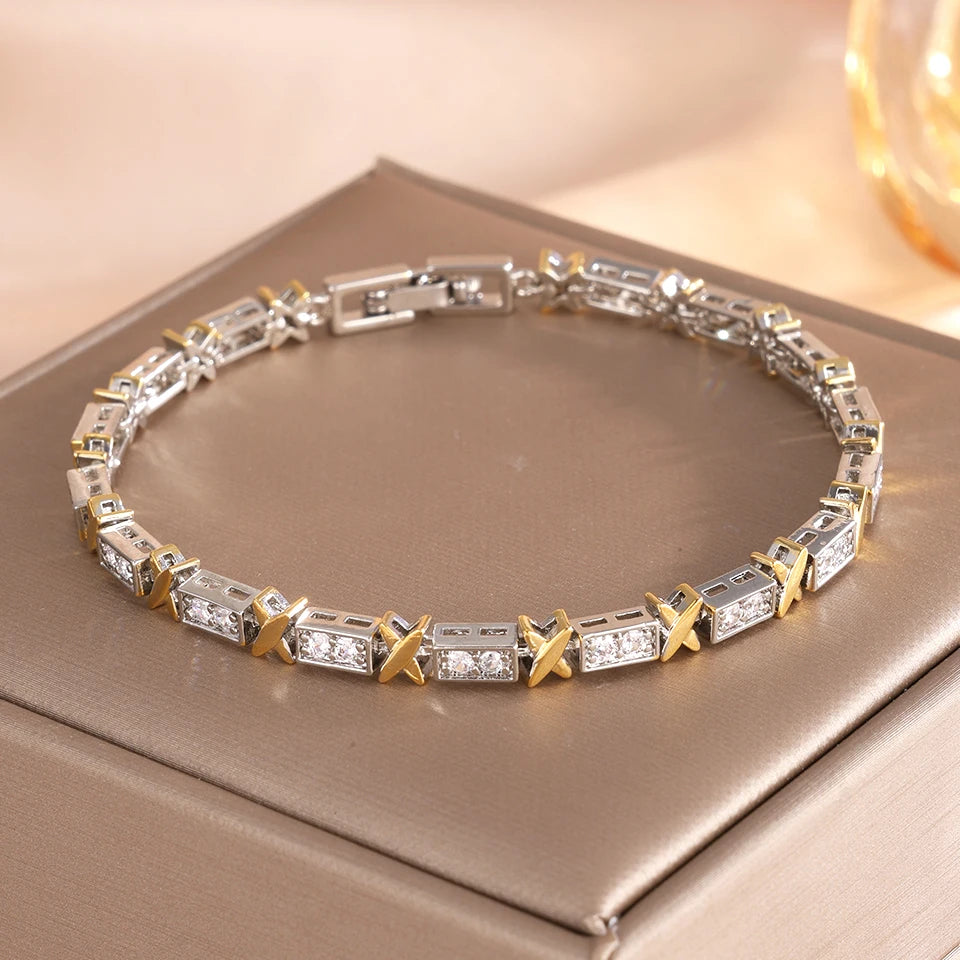 Classic X Cross Zirconia Charm Bracelets Luxury Wedding Party Jewelry For Women Men - EastCurated