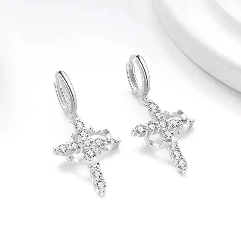 Rotatable Crown Rhinestone Cross Choker Necklace Earrings Rings for Women Minimalist Cross Chain Christian Jewelry Prayer Gift - EastCurated