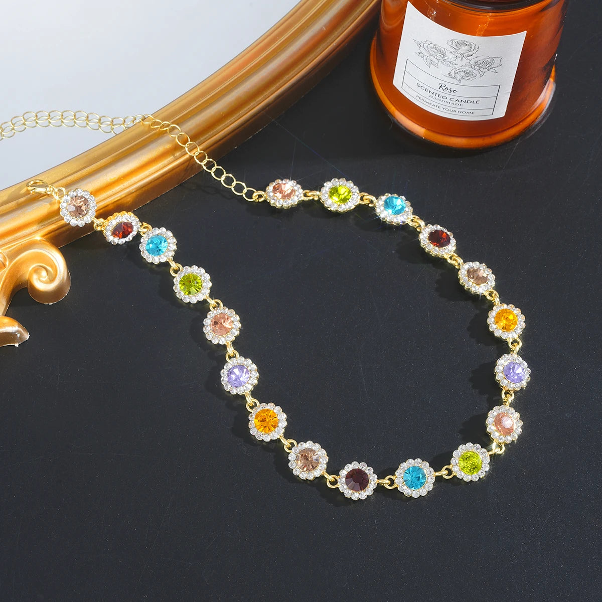 Korean Style Colorful Crystal Choker Necklace Bracelet for Women Sparkly Rhinestone Clavicle Chain Bracelet Fashion Jewelry