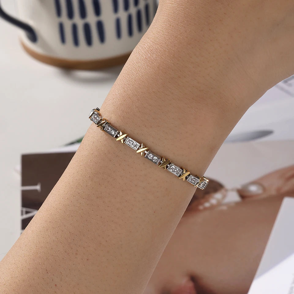 Classic X Cross Zirconia Charm Bracelets Luxury Wedding Party Jewelry For Women Men