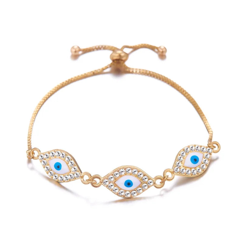 Exquisite Zircon Blue Crystal Evil Eye Bracelet Classic Turkish Lucky Eyes Gold Color Chain Bracelets For Women Men Jewelry Gift - EastCurated
