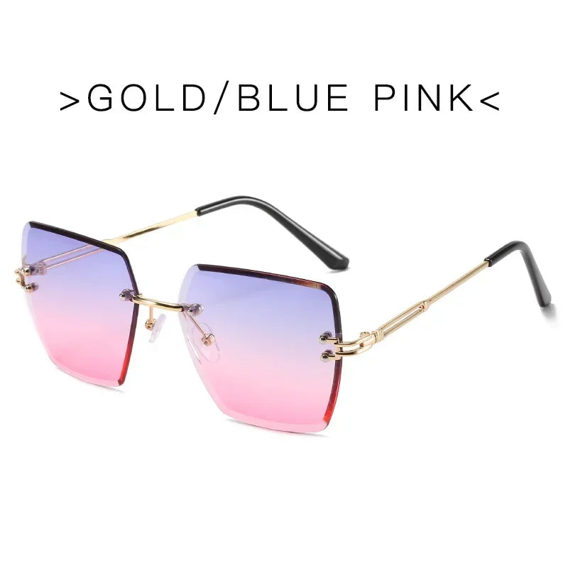 2025 Fashion Oversized Rimless Sunglasses Women Famous Luxury Brand Design Sexy Vintage Lady Summer Style  Sun Glasses - EastCurated