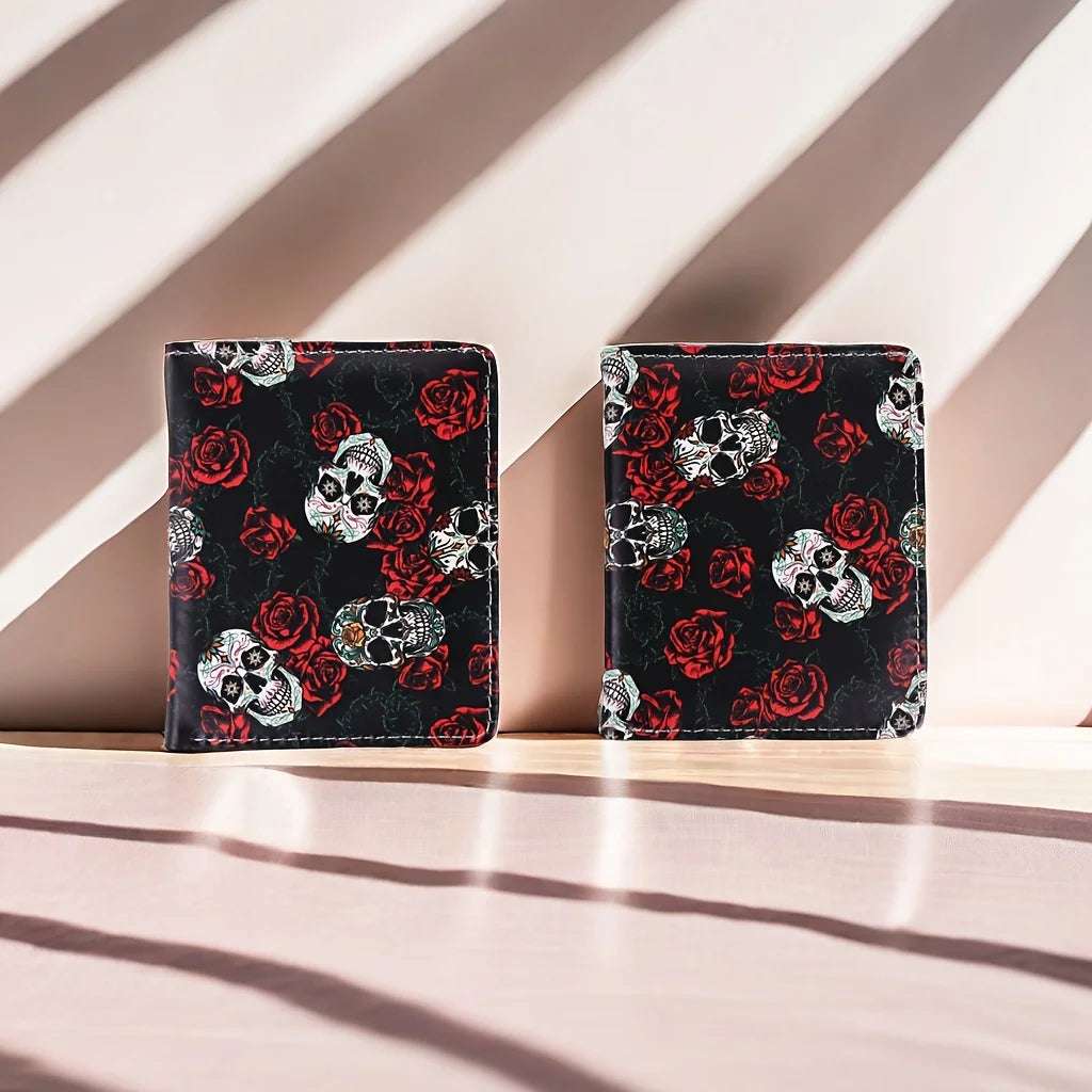 Colorful Skull Short Wallet Retro Skull Print Women's Zipper Coin Purse (Pattern Position Randomly)
