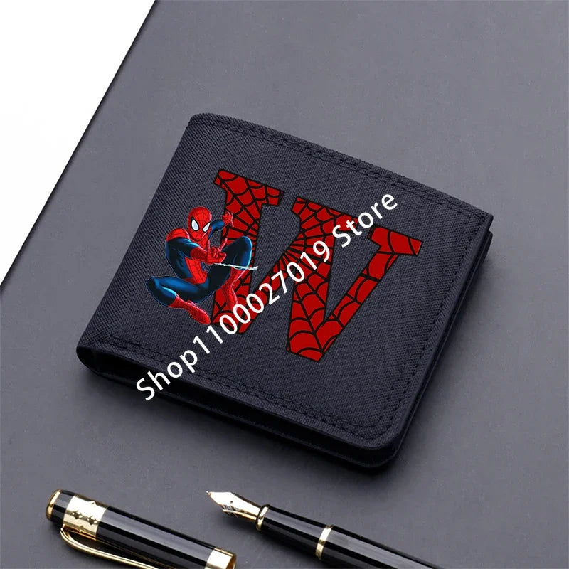Marvels SpiderMans Adult Man Wallets Cartoon Letter Leather Fold Wallets Portable Anime Card Holder Coin Purse Cover Purses Gift - EastCurated