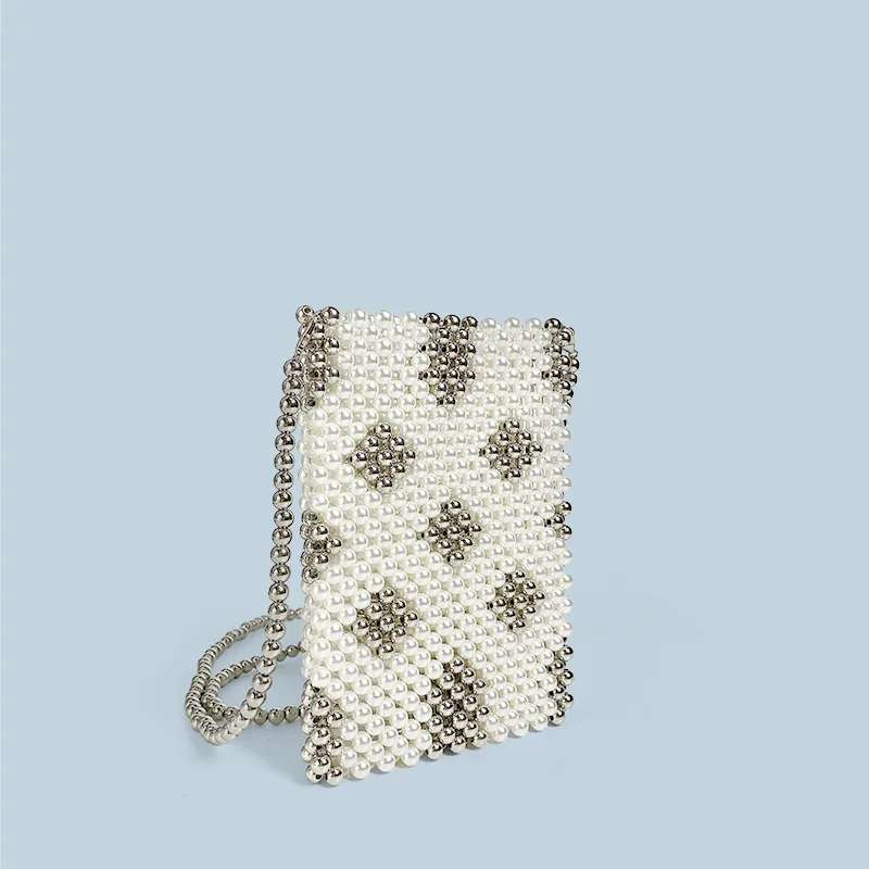 Handmade Beaded Bag for Women, New Style, Graceful, Small Fresh Pearl Phone Bag, Single Shoulder Crossbody Bag, 2024