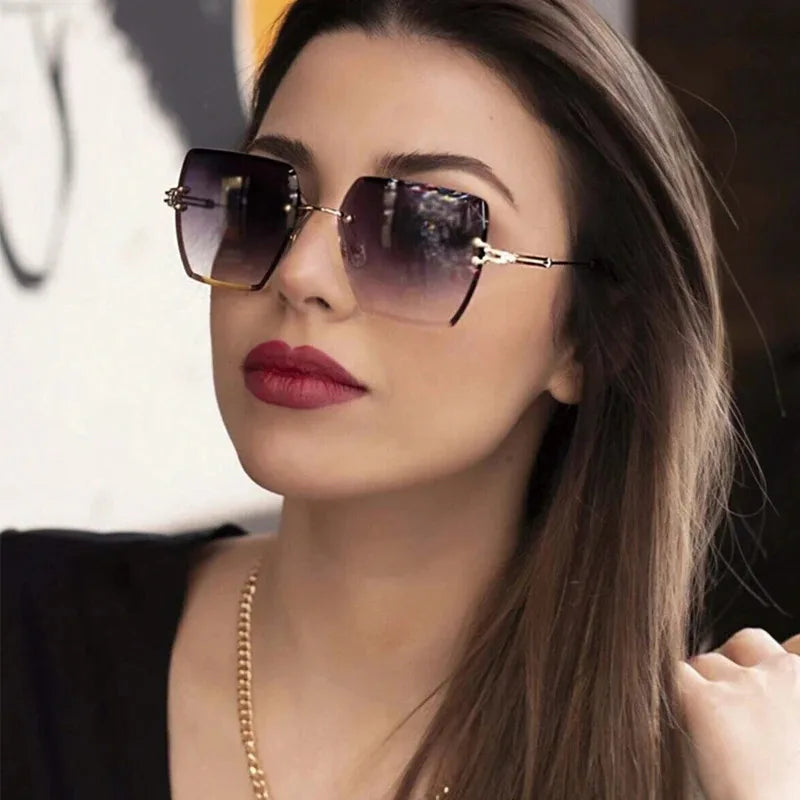 2025 Fashion Oversized Rimless Sunglasses Women Famous Luxury Brand Design Sexy Vintage Lady Summer Style  Sun Glasses - EastCurated
