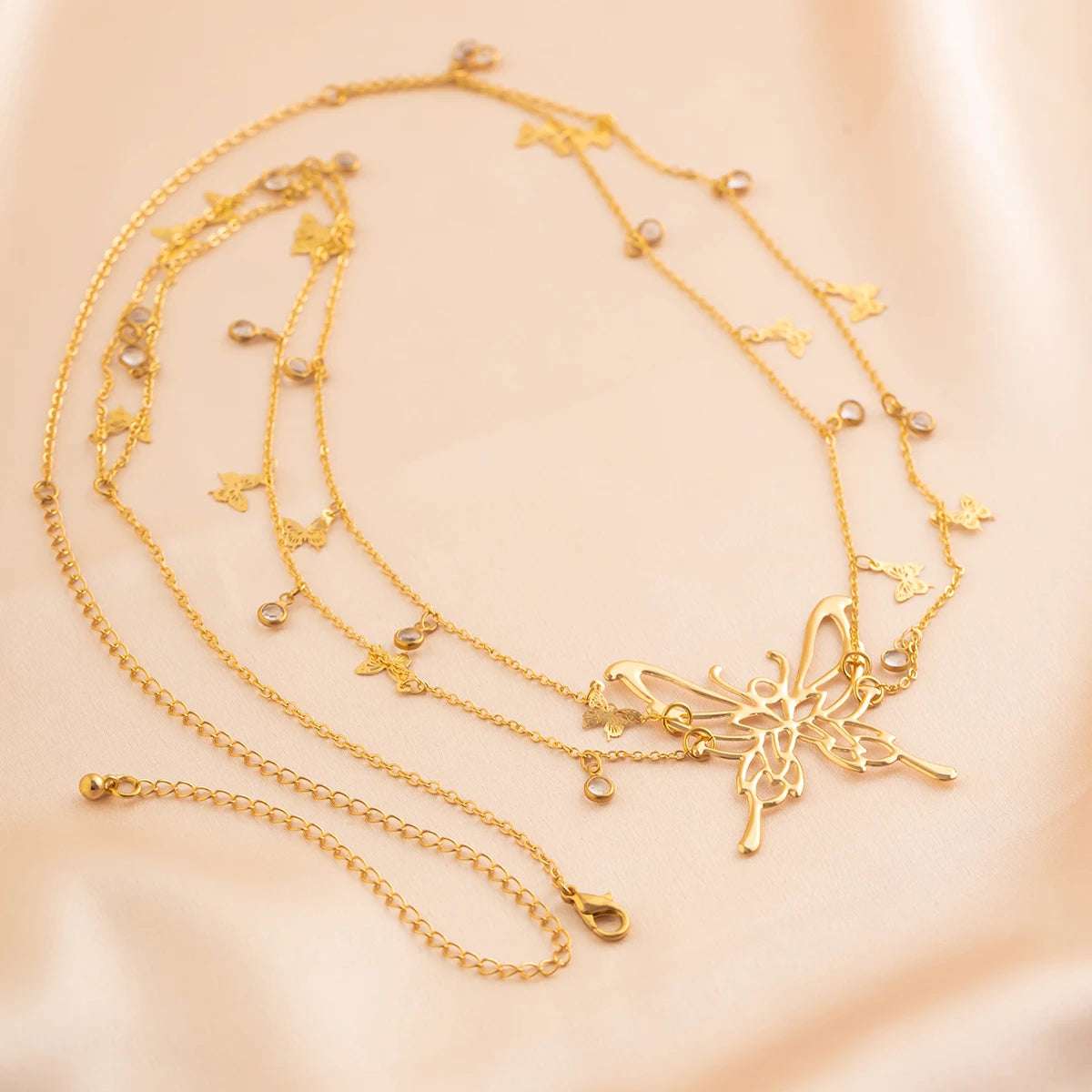 Ingemark Boho Sexy Hollow Butterfly Waist Belly Belt Chain for Women Summer Bikini Crystal Tassel Pendant Link Body Jewelry Gift