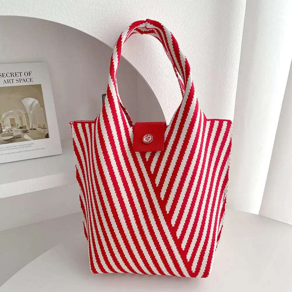 New Corrugation Knitted Handbag Girl Casual Shoulder Bag Women Retro Large Capacity Commuter Bucket Bag Phone Keys Purse 28*18cm
