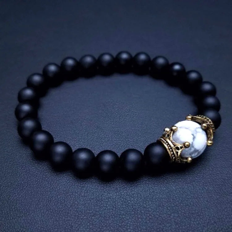 HNSP Beaded Bracelet For Men Natural Stone Tiger Eye Bead Black Stone Elastic Rope Hand Chain Jewelry Accessories - EastCurated