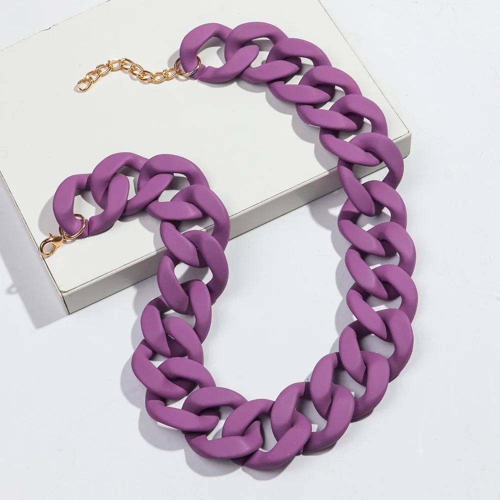 New Colorful Matte Acrylic Wide Chain Choker Necklaces for Women Statement Bohemian Resin Chunky Collar Necklace Fashion Jewelry - EastCurated