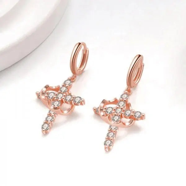 Rotatable Crown Rhinestone Cross Choker Necklace Earrings Rings for Women Minimalist Cross Chain Christian Jewelry Prayer Gift - EastCurated