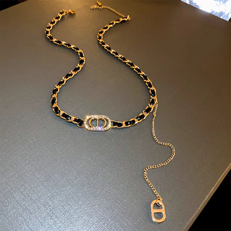Leather Wrapped Rhinestone Magnetic New in Pendant Necklaces for Women French Niche Design Charms Cool Collars Jewelry Wholesale - EastCurated