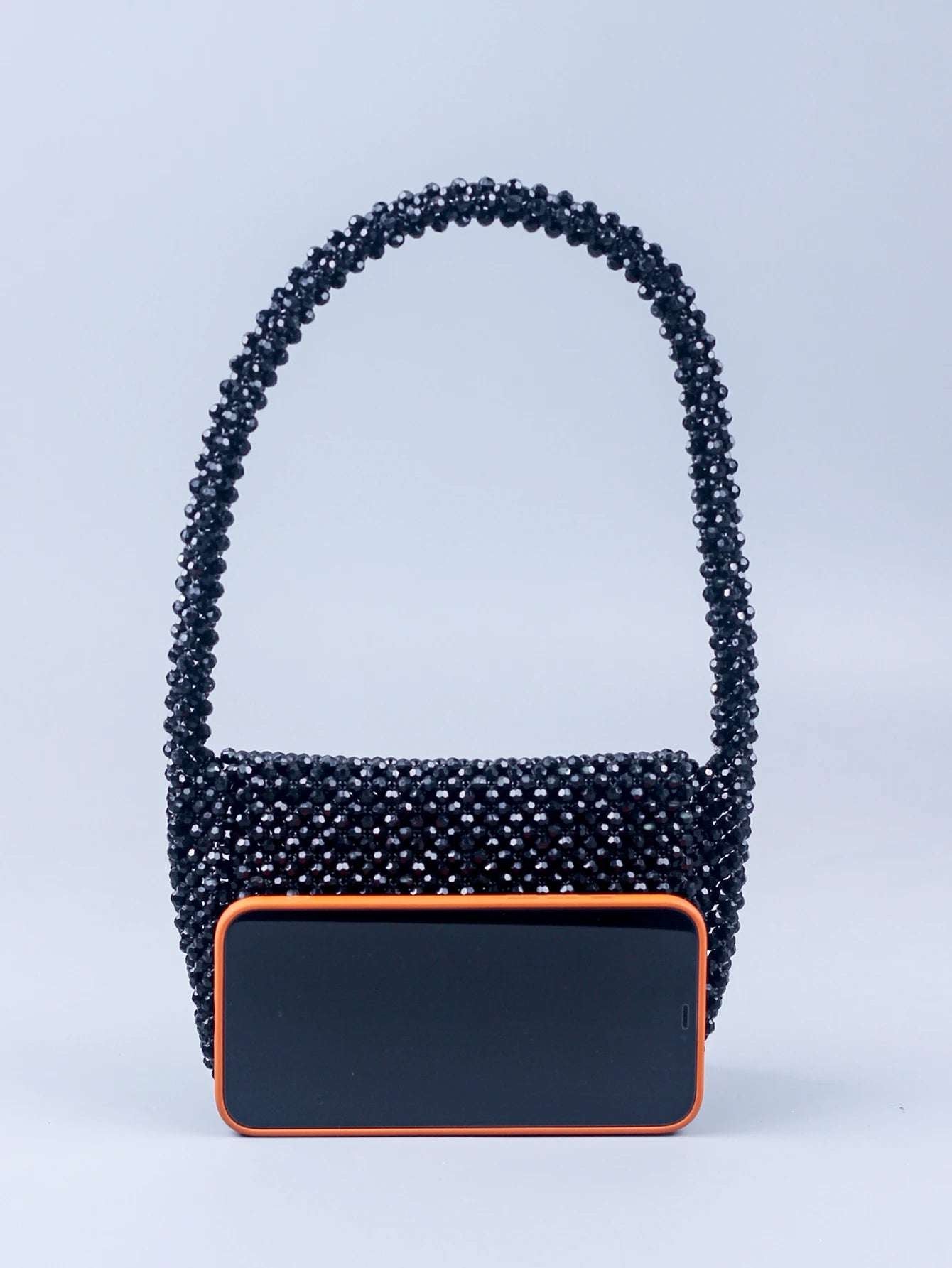 New Black Acrylic Corner Beads U-shaped Handle Women's Dinner Handwoven Fashion Shoulder Bag