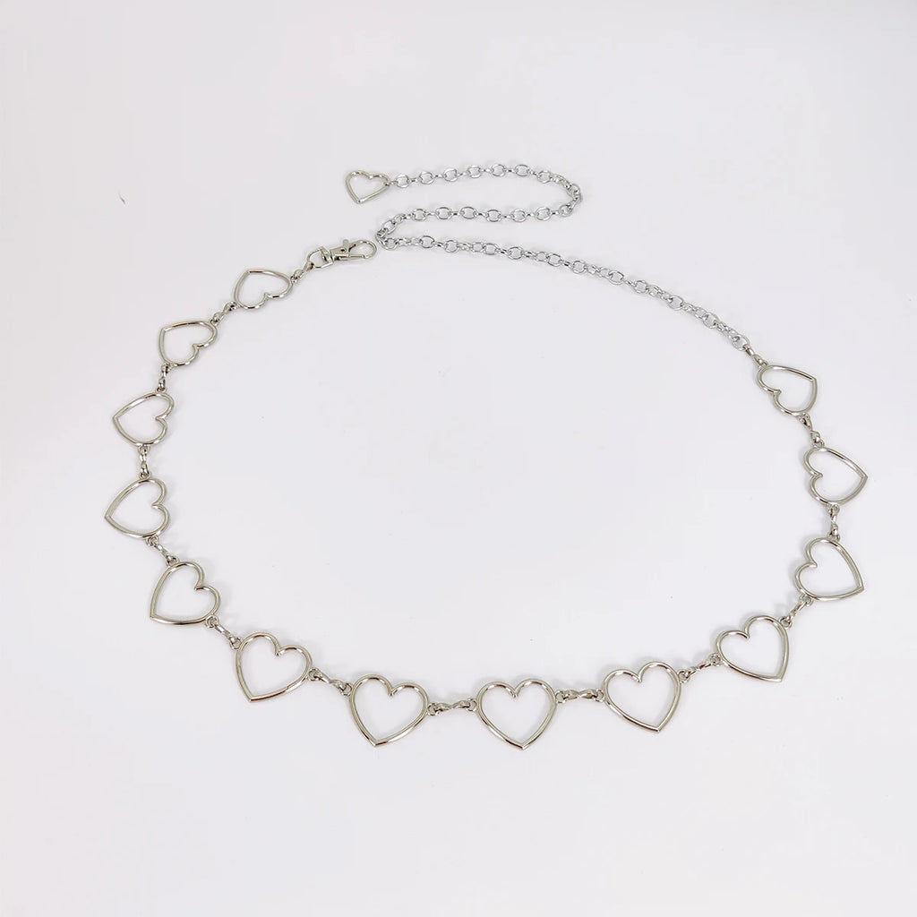 Women's belt Luxury brand Heart Shaped Metal Waist Chain Belt Goth accessories Y2k belts for women Punk style with Jeans Dress - EastCurated