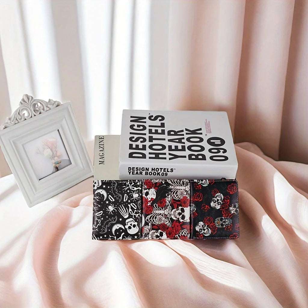 Colorful Skull Short Wallet Retro Skull Print Women's Zipper Coin Purse (Pattern Position Randomly)