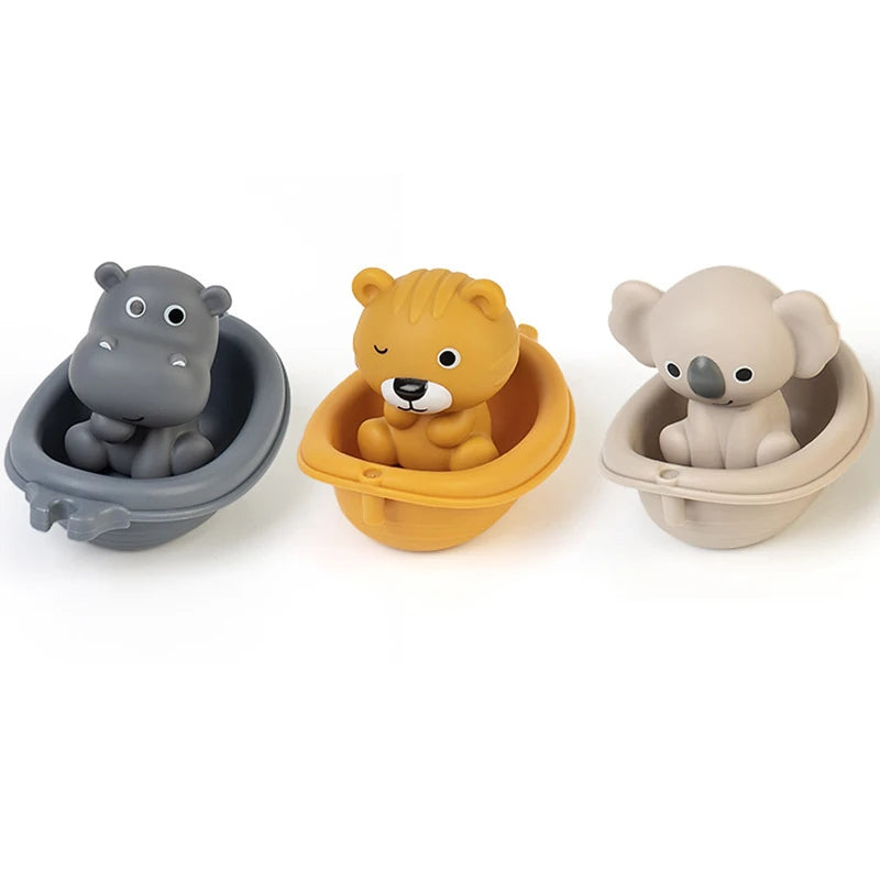 Baby Bath Toys Set Floating Boats for Infants 18 Months & Toddlers 1-5 Ages Silicone Animal Finger Puppet Shower Toy Bathtub Toy