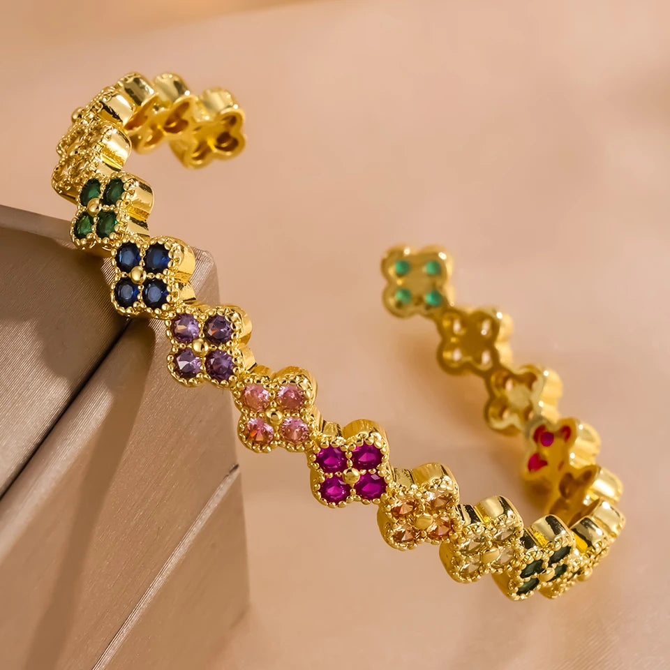 Yupsk Luxury Brass Colorful Random Zircon Flowers Bracelets for Women Exquisite Dopamine Buling CZ Jewelry Gifts