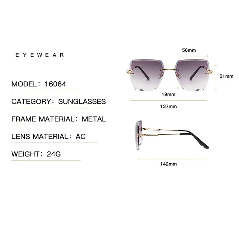 2025 Fashion Oversized Rimless Sunglasses Women Famous Luxury Brand Design Sexy Vintage Lady Summer Style  Sun Glasses - EastCurated